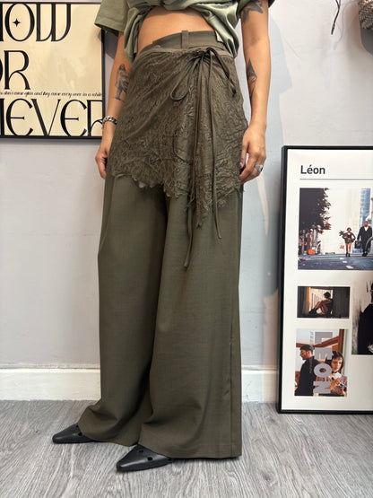 With lace scarf trousers#00644