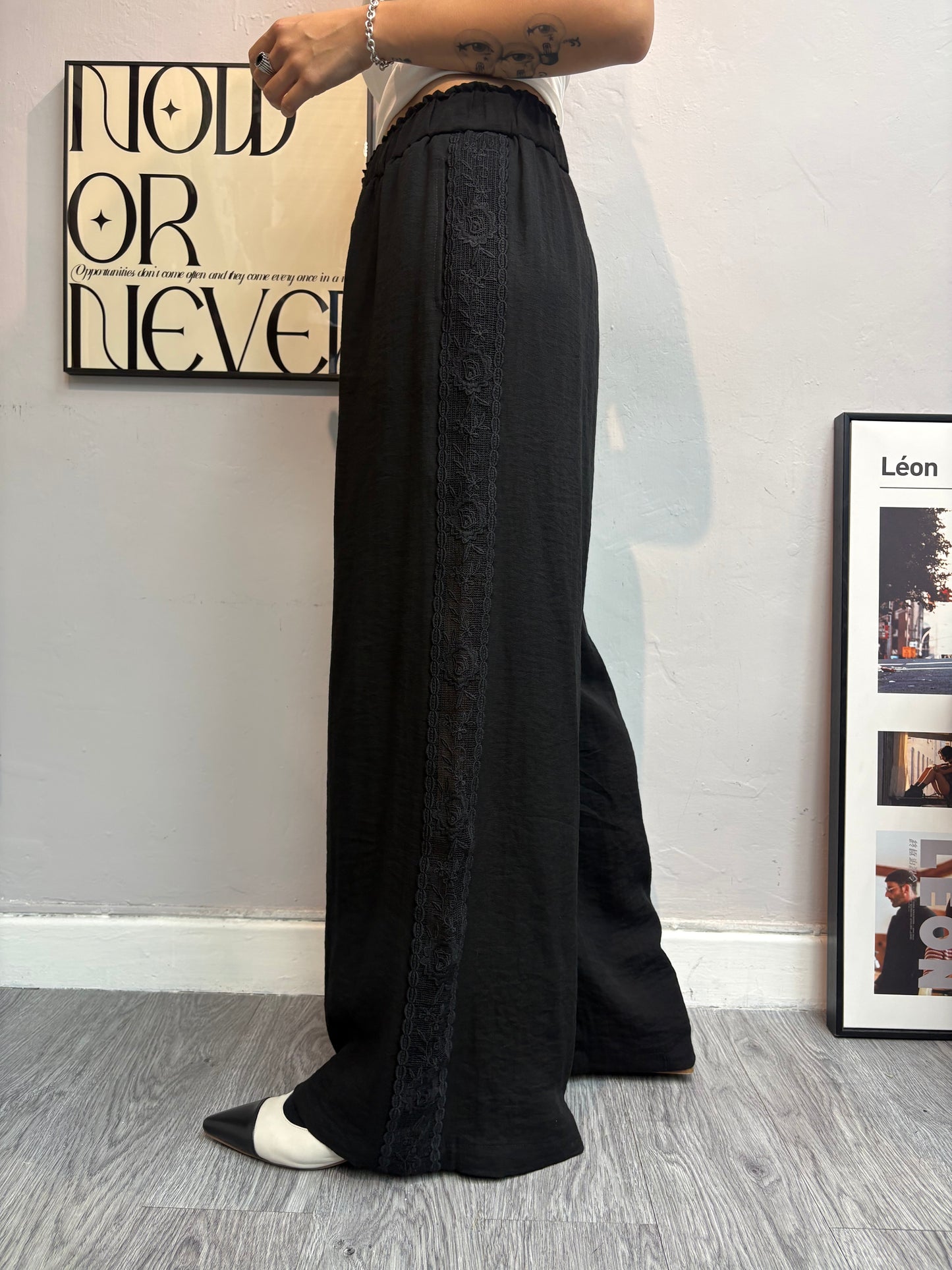 Side embroidery pants #00766