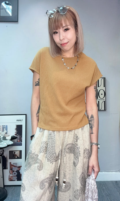 With paisley scarf cap sleeves tee #00674