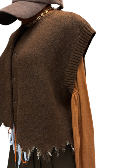 Plain front knit vest cardigan #00056