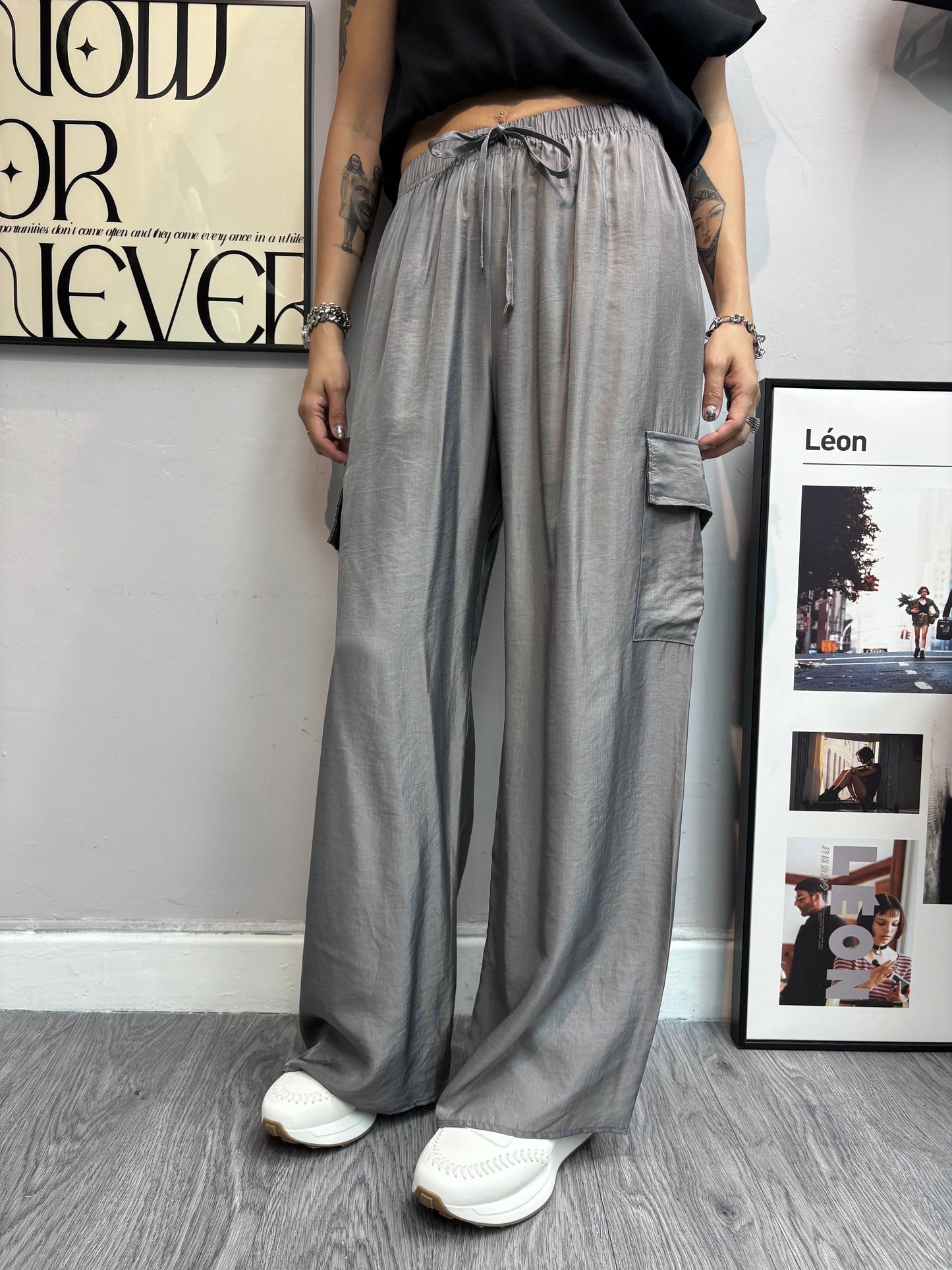 Full elastic silky pants #00619