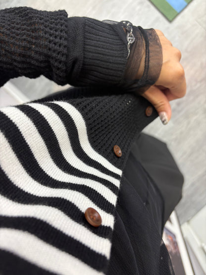 Black and white knit cardigan