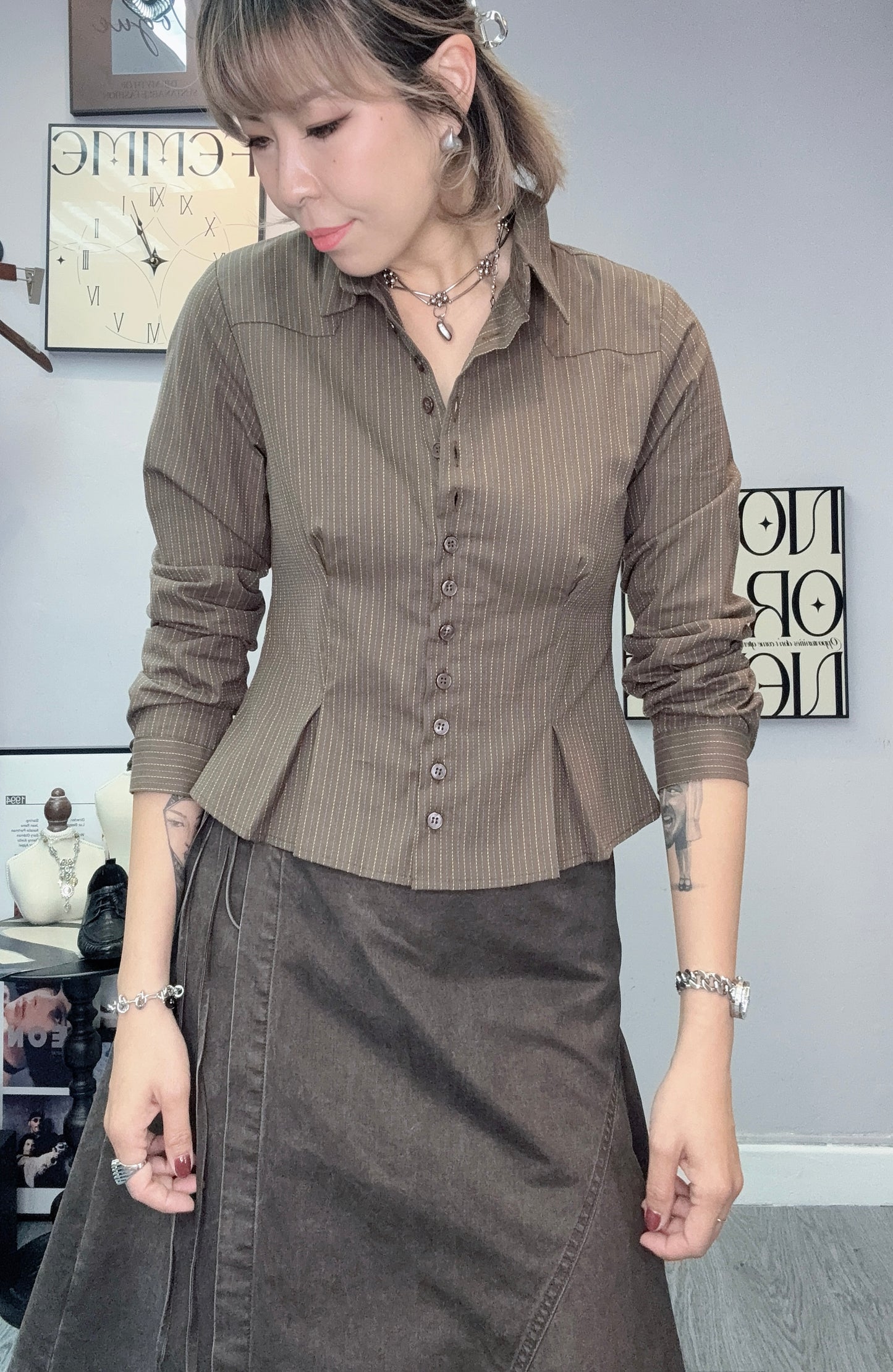 Stripe slim cut shirt #00376