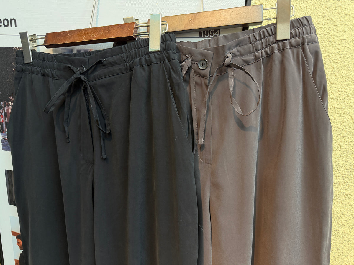 Front tie full elastic silky pants #01041