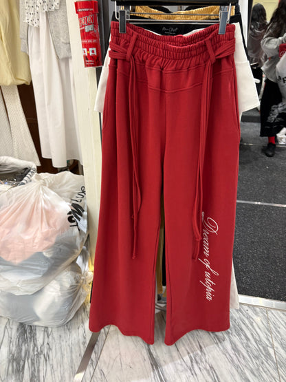 Embroidery words cotton pants