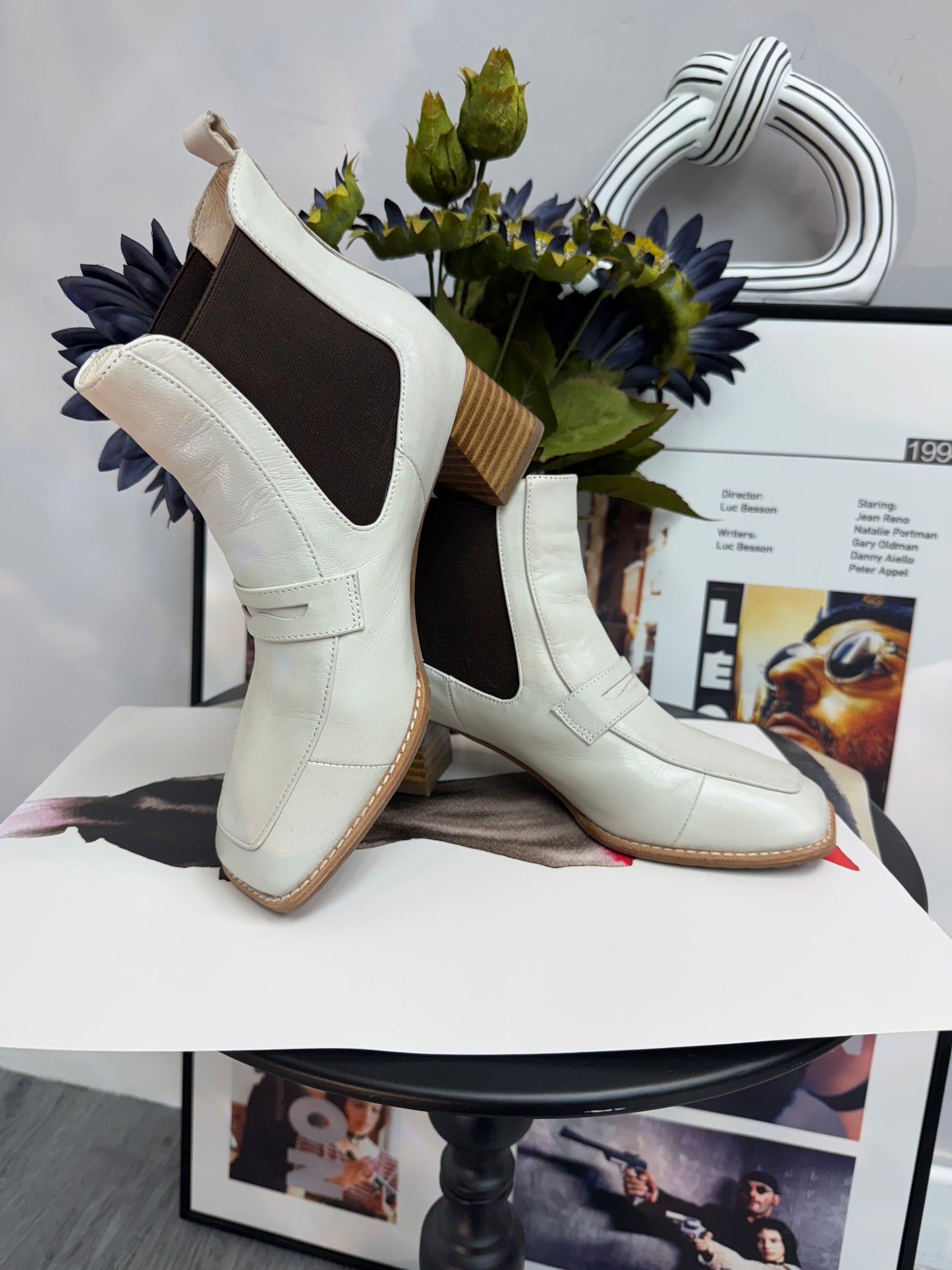 Calfskin leather boots