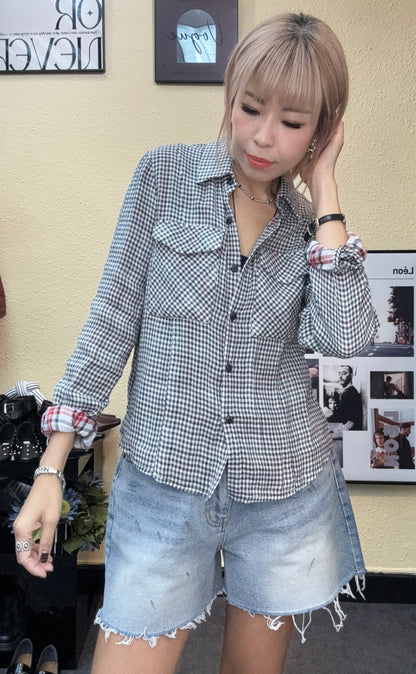 Mini checkered slim shirt #00996