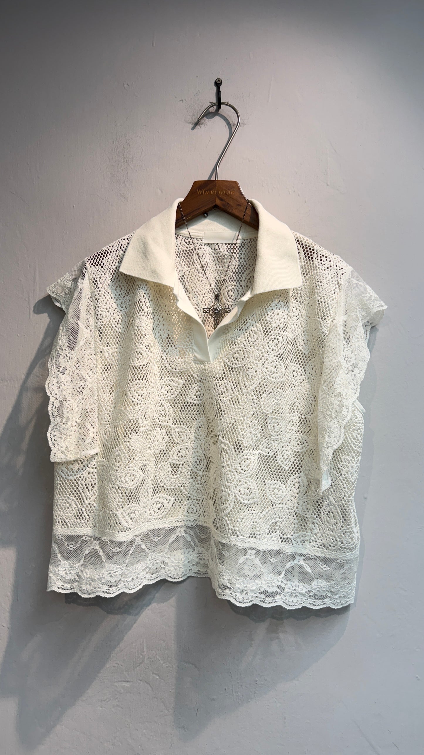 Full lace polo cap sleeves top #00746