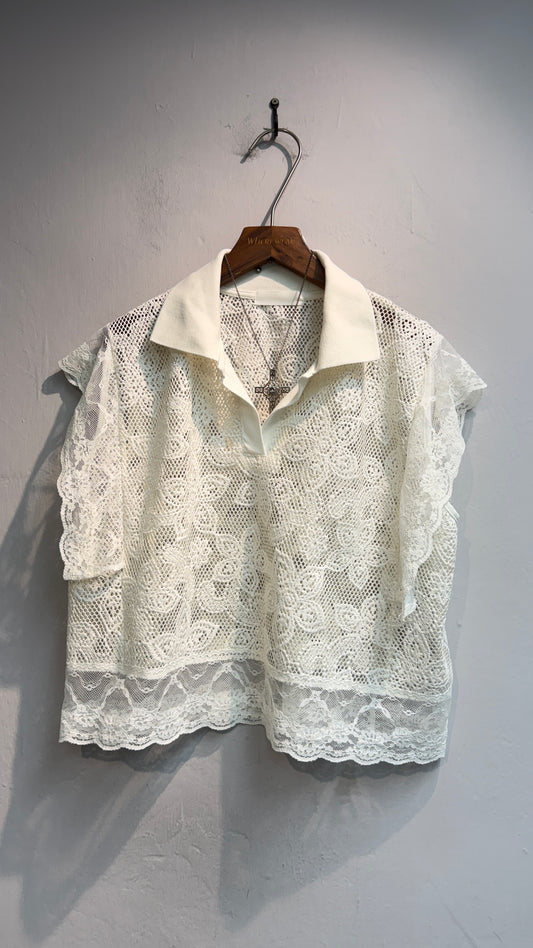Full lace polo cap sleeves top #00746