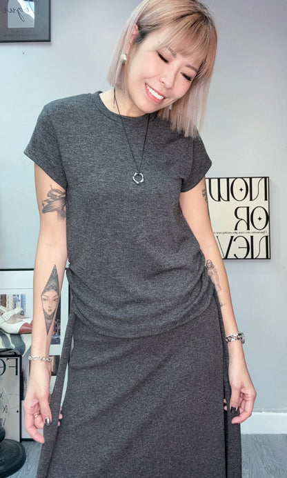 Side pleated spandex tee #00698