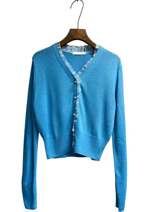Ruffle v neck pearl buttons cardigan #00323