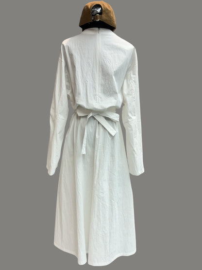 Puff long sleeve front tie dress