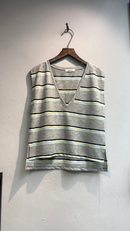 Strip v neck knitted tank top #00645