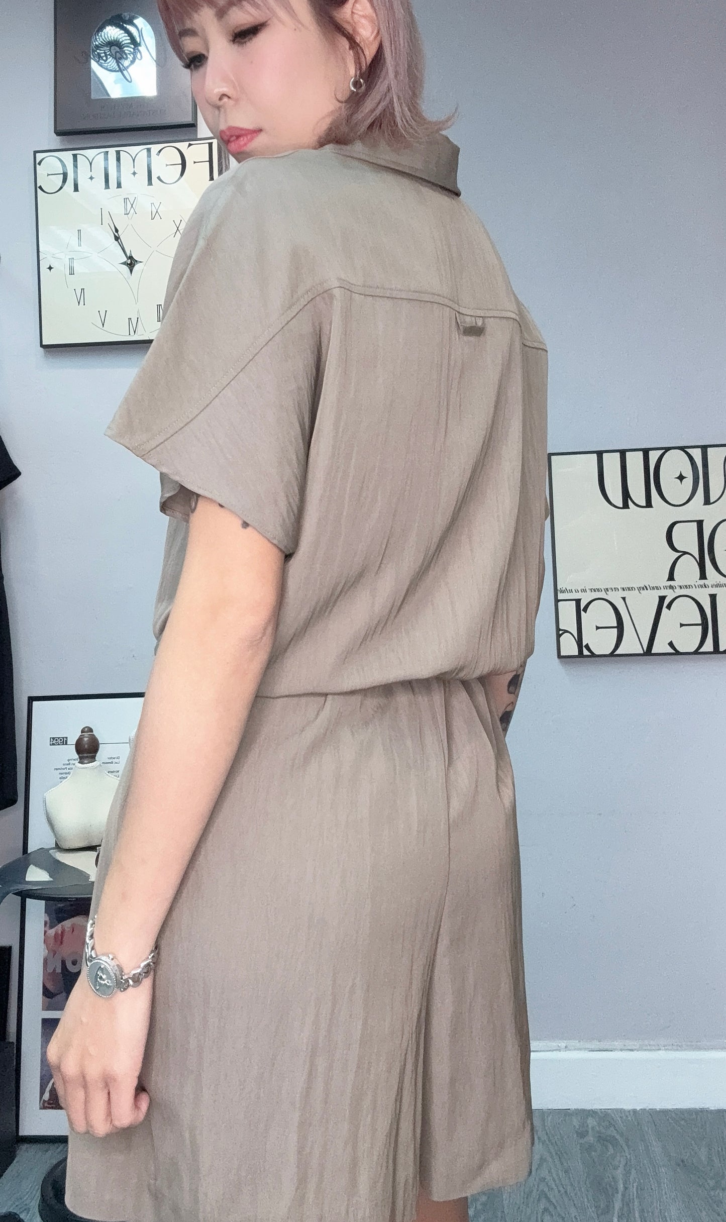 Shirt collar short jumpsuit #00448