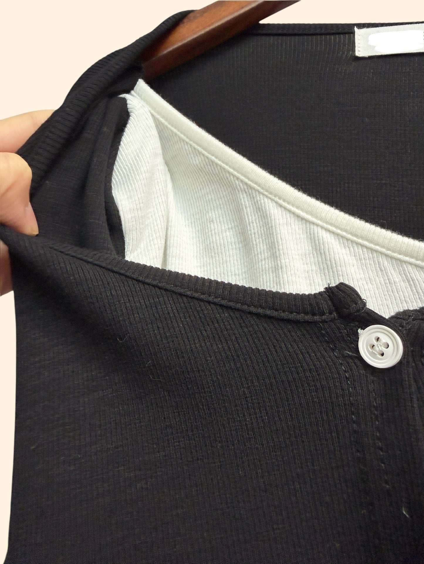 Fake two piece front buttons rib top #00144
