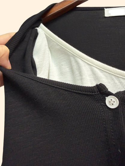 Fake two piece front buttons rib top #00144