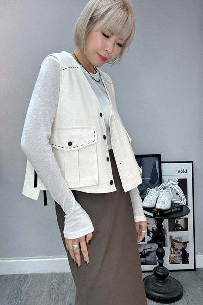 Tweed pocket vest outer