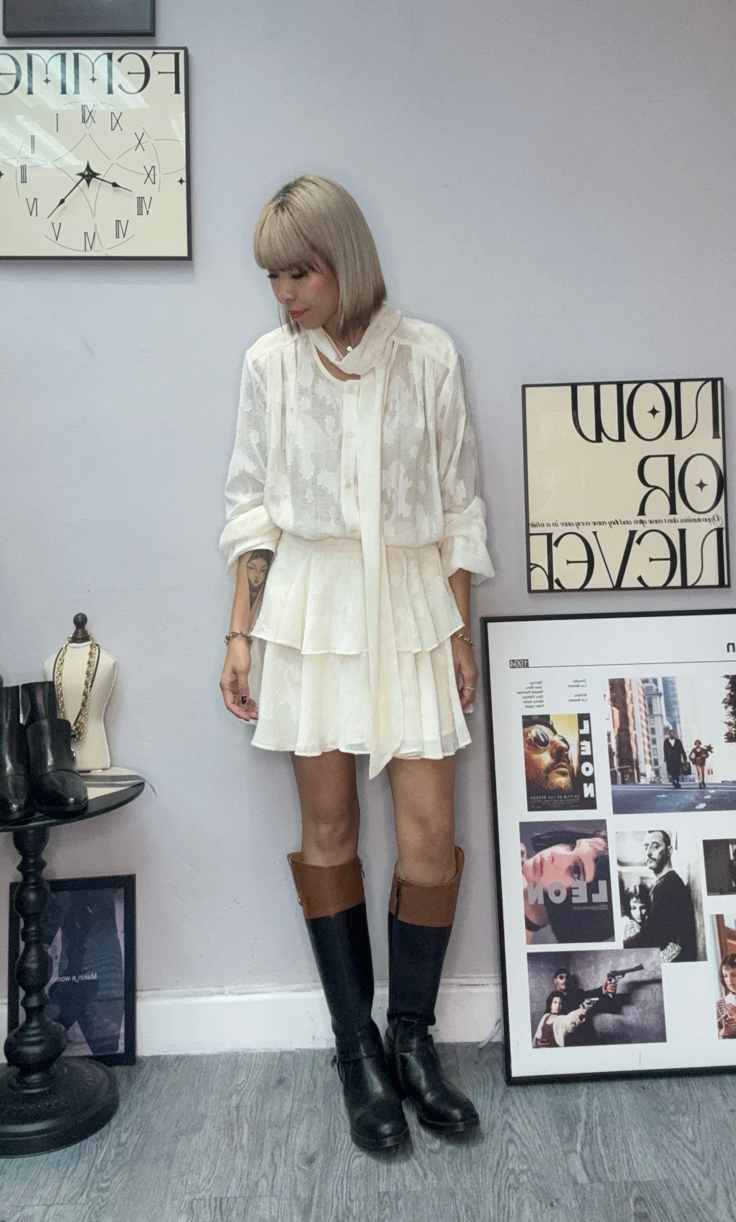 Front tie chiffon floral short one piece #00051