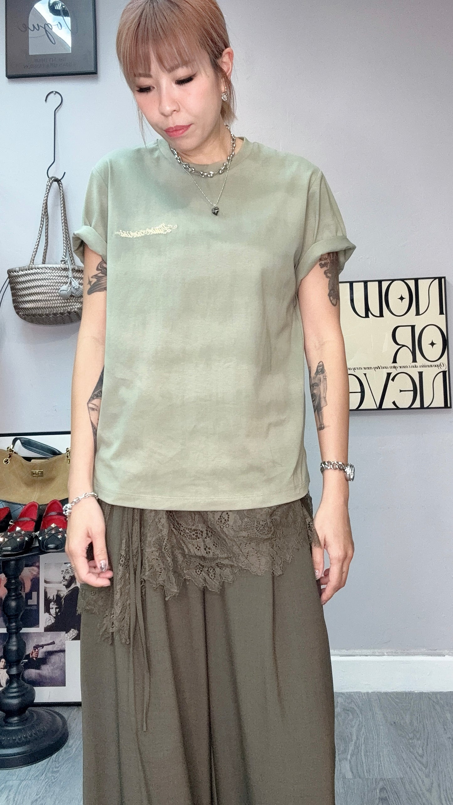 Embroidery with beads tee #00610