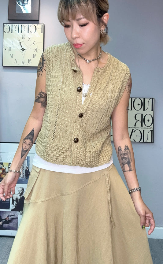 Mushroom buttons embroidery knit vest cardigan #00494