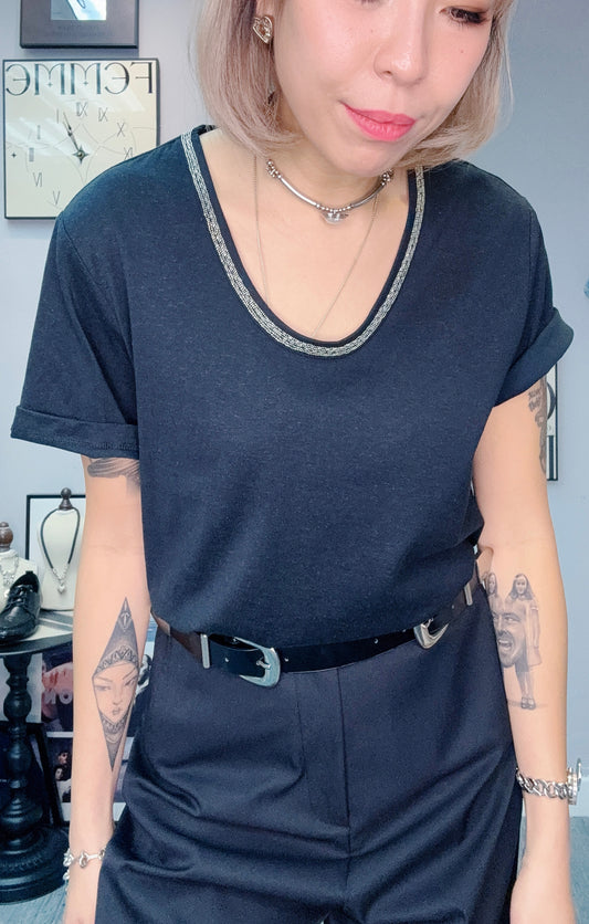 Silver round collar tee #00455