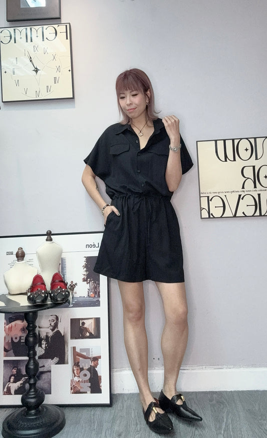 (-30%)Shirt collar short jumpsuit #00448