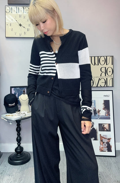 Black and white knit cardigan
