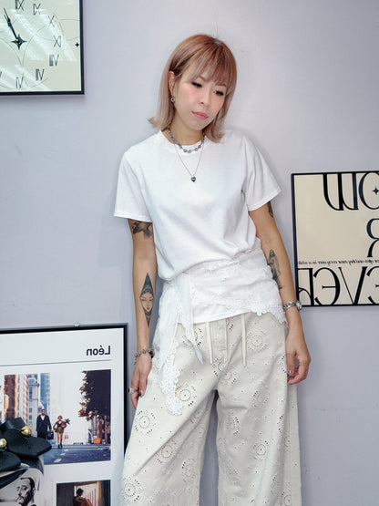 With embroidery see through scarf tee #00612