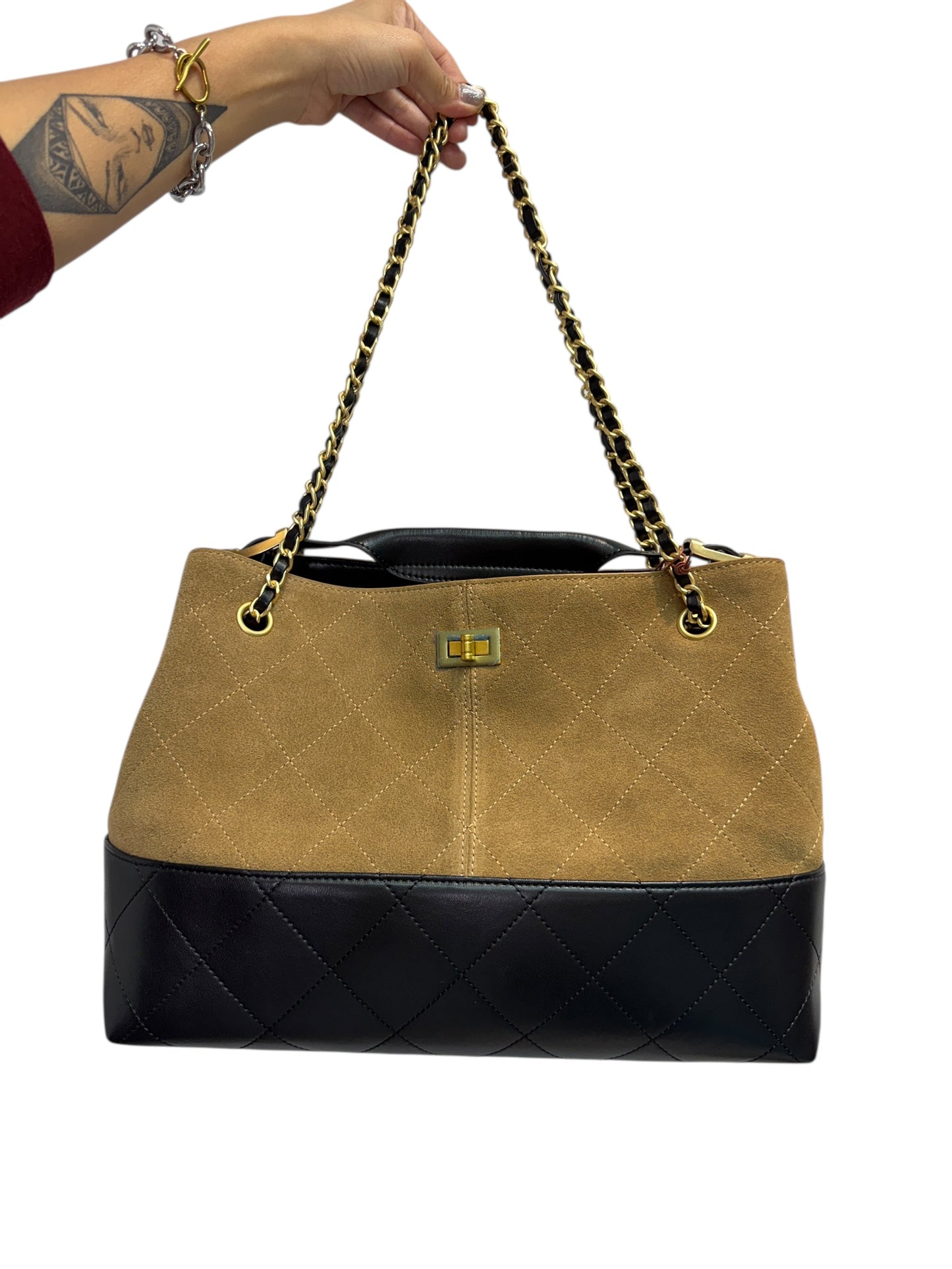 Color-block multiple leather bag