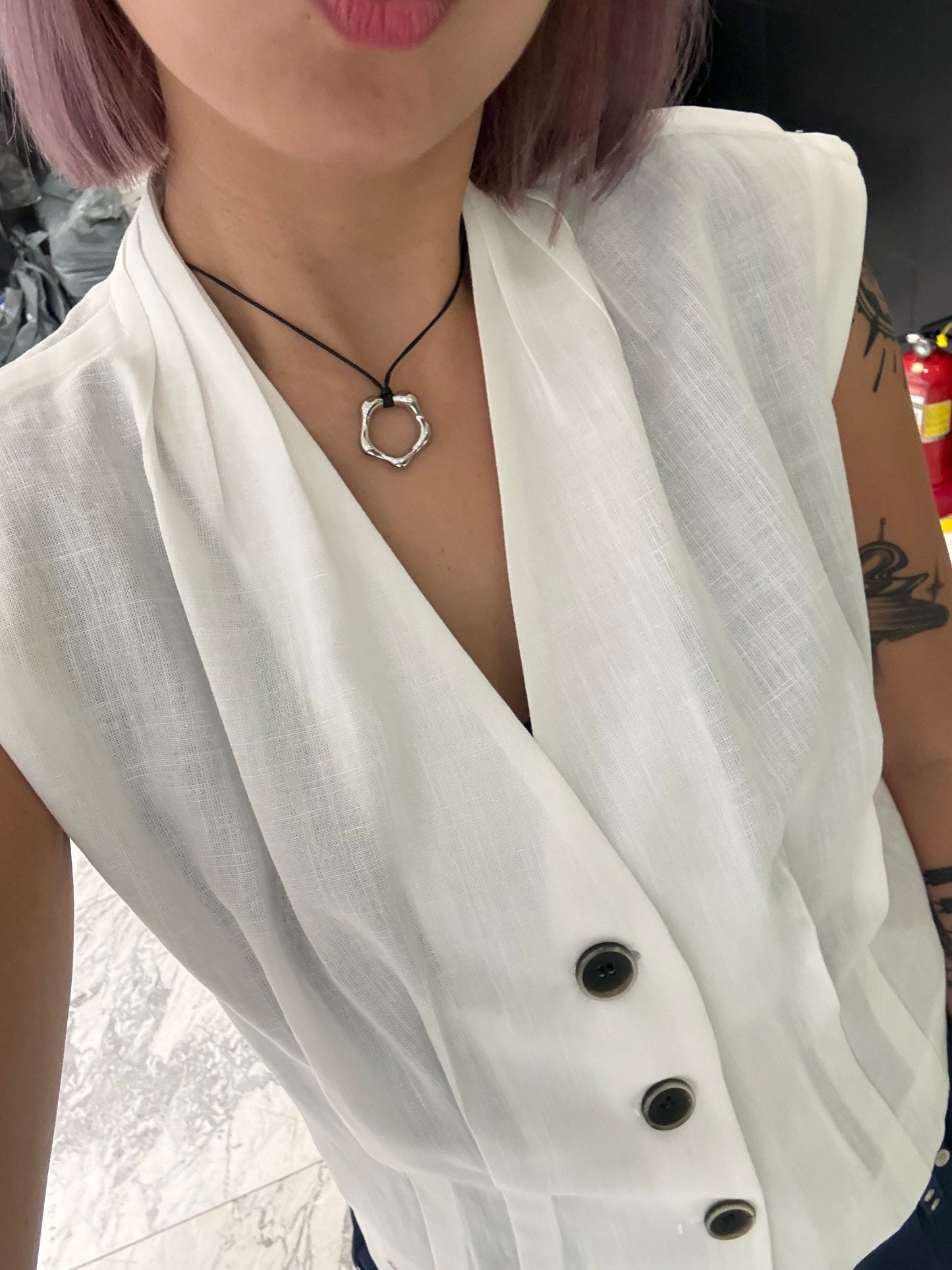V neck front pleated sleeveless top #00812