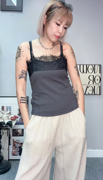 Front lace rib cami #00745