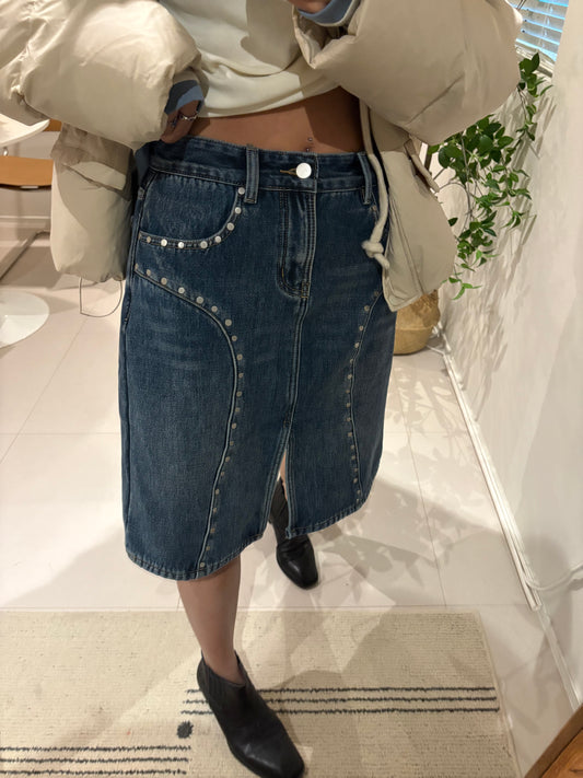 Silver tack denim skirt #00006