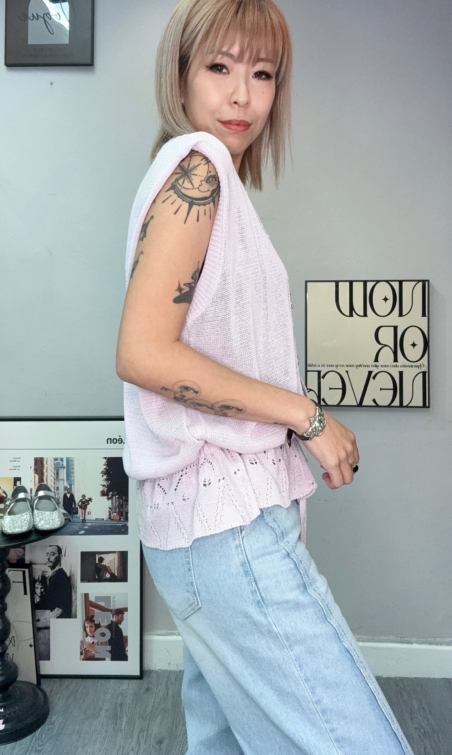 Embroidery hem knit sleeveless #00683