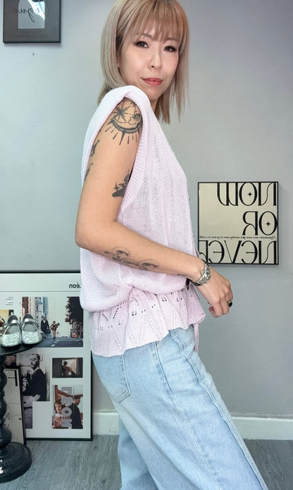 Embroidery hem knit sleeveless #00683
