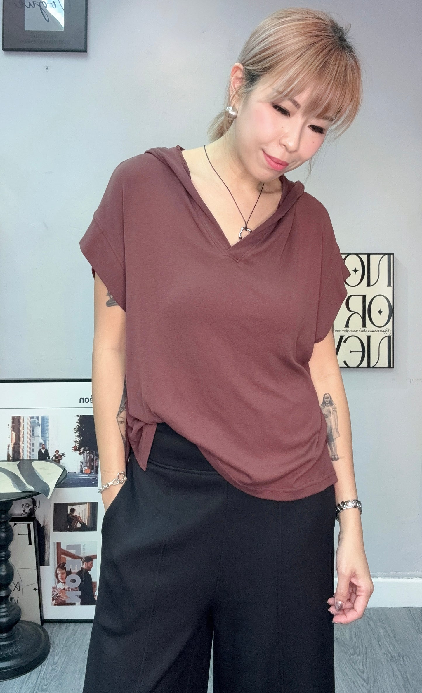 （-30%off)With hat softy cap sleeves tee #00732
