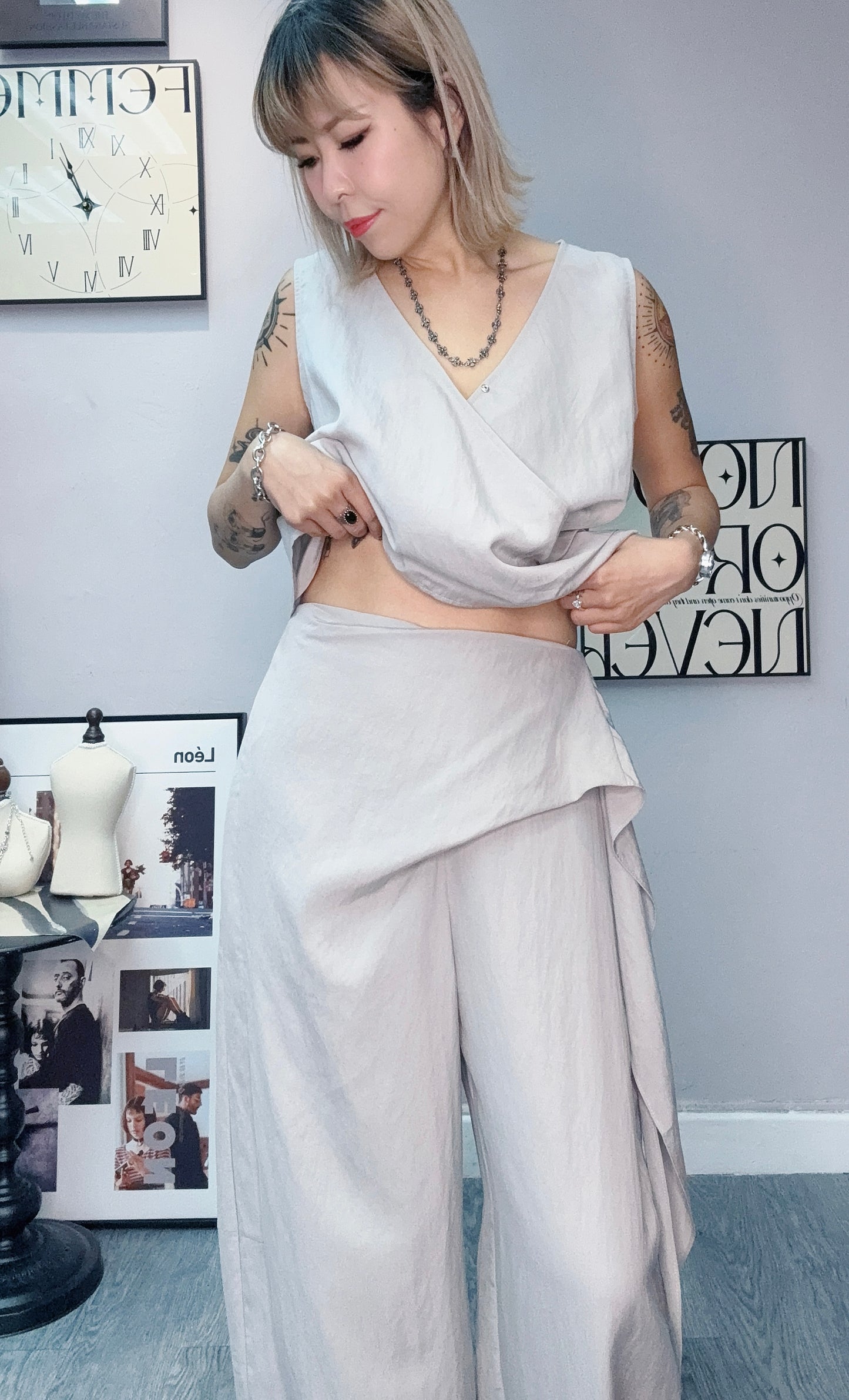 V neck tank top X pants set #00558