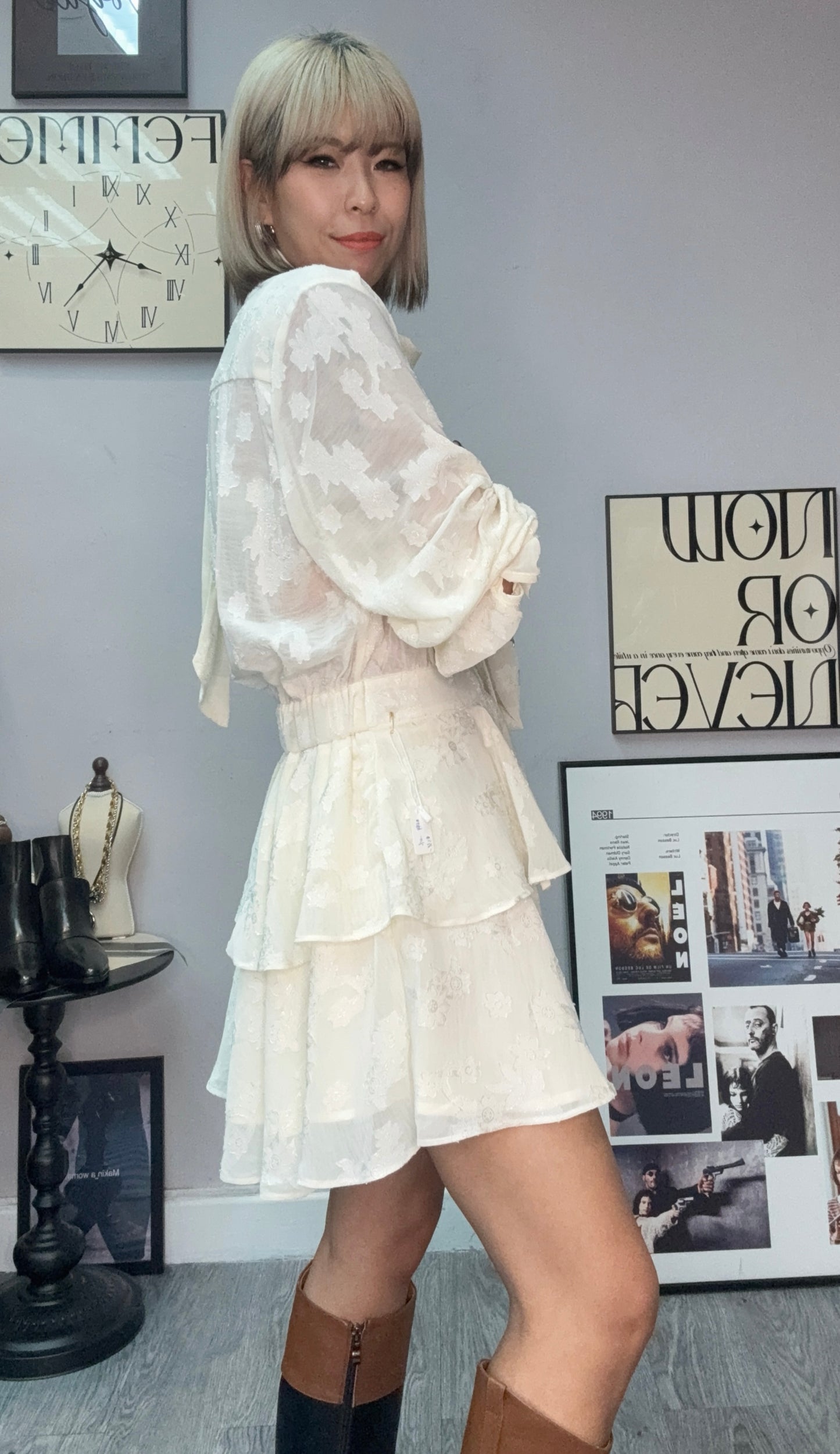 Front tie chiffon floral short one piece #00051