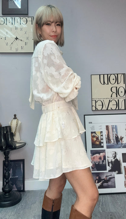 Front tie chiffon floral short one piece #00051