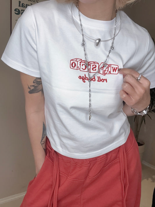 (-30%)Embroidery dice tee #00371
