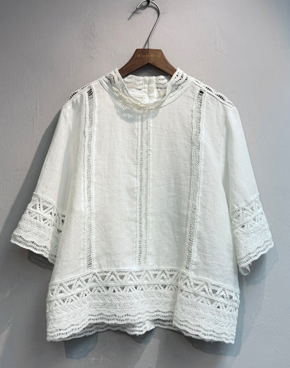 Embroidery lace linen blouse #00737