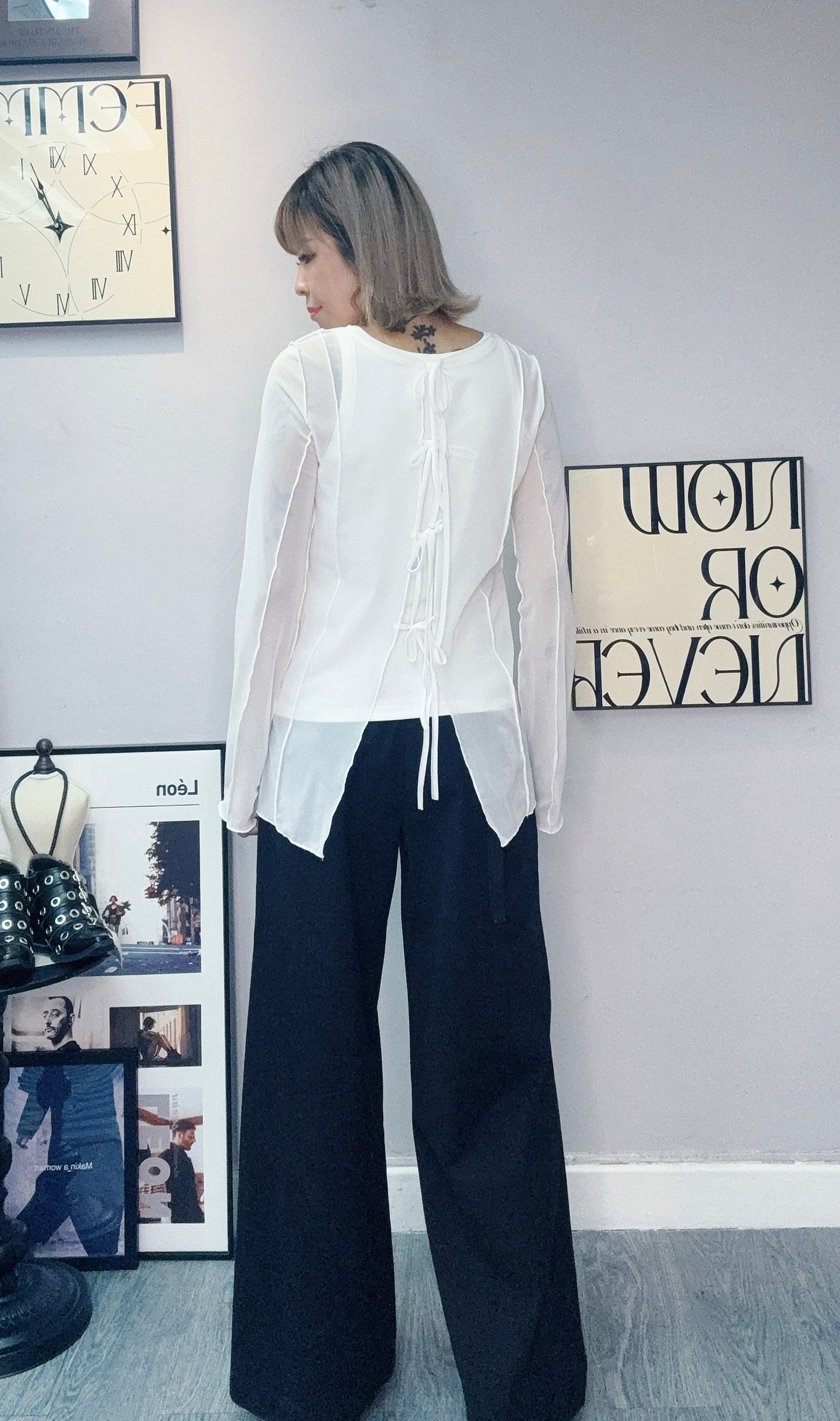 （🏷️-20%）Back ribbon see through top #00431