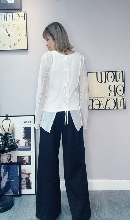 （🏷️-20%）Back ribbon see through top #00431