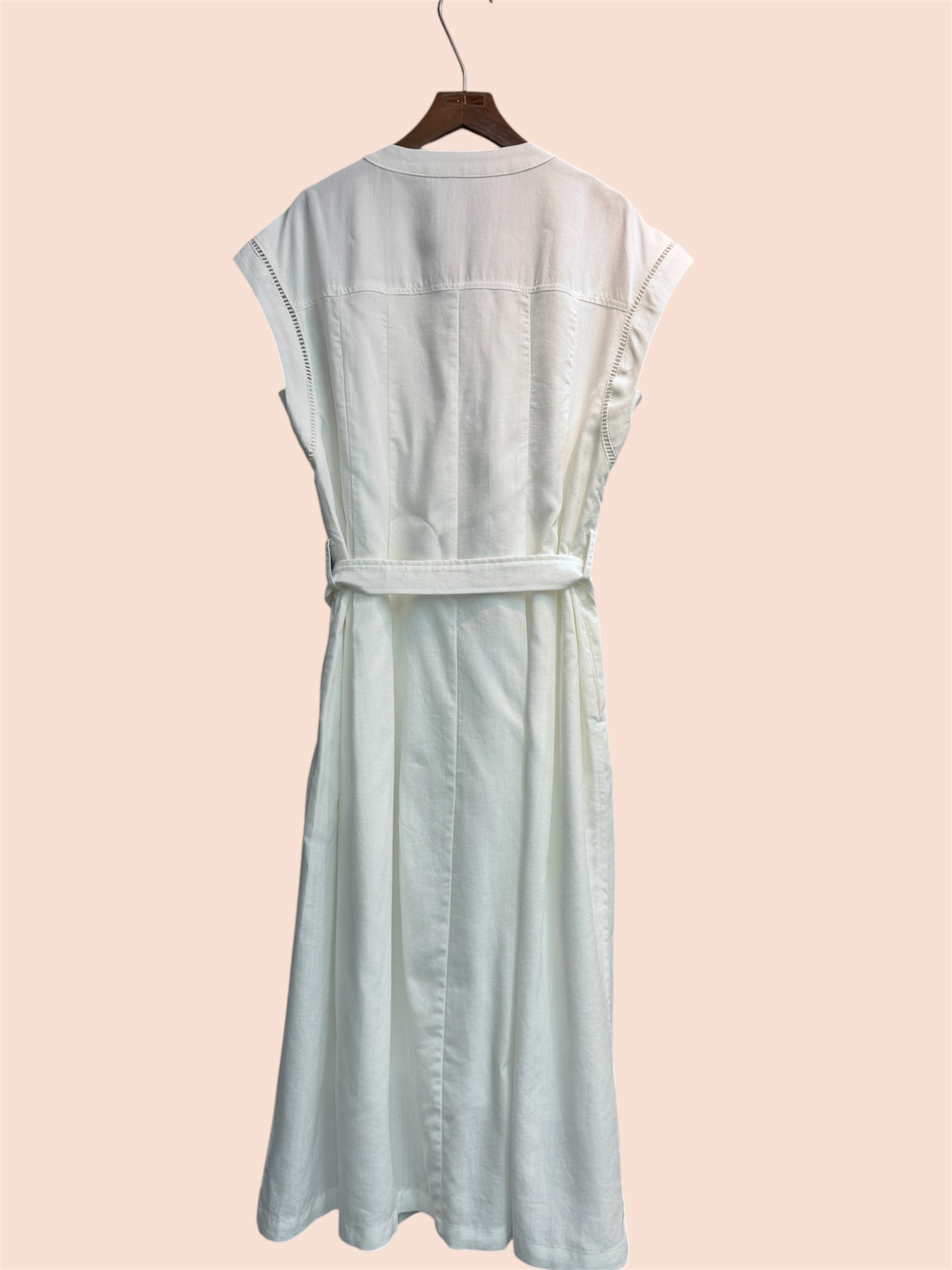 With belt linen v neck vest one piece #00605