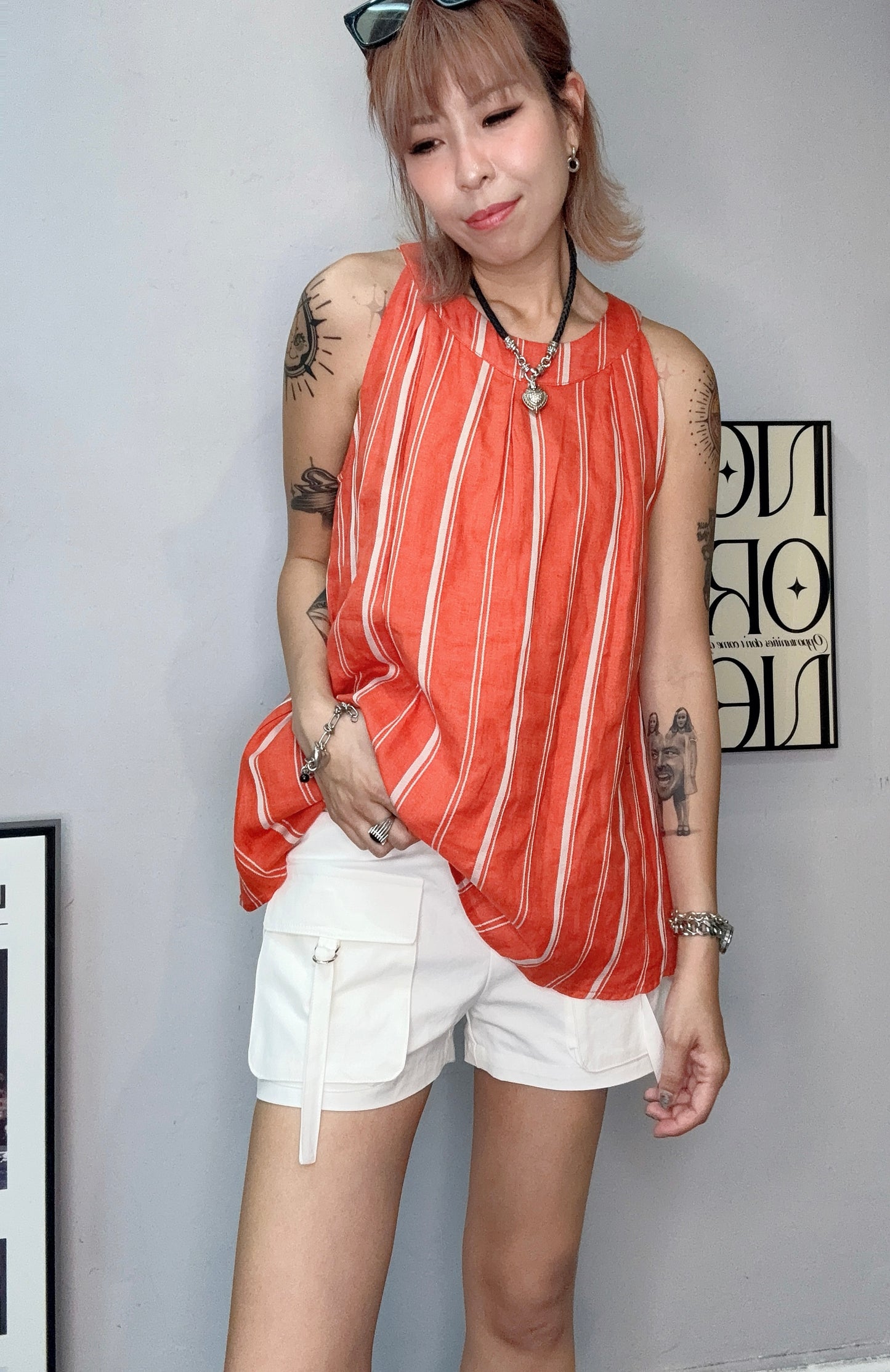 Halterneck stripe top #00637
