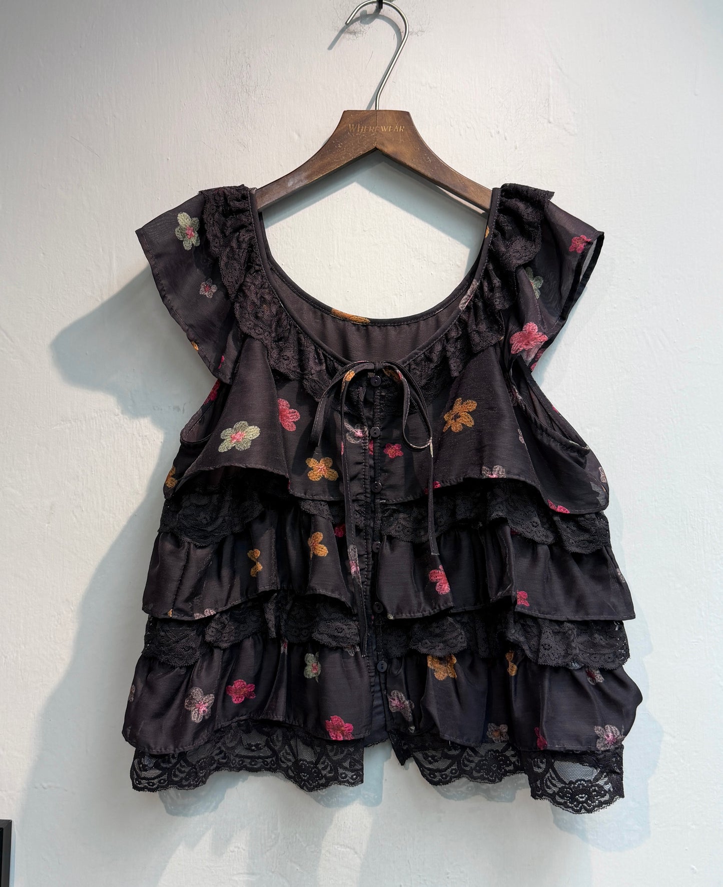 (-20%)Lace X floral chiffon tank #00772
