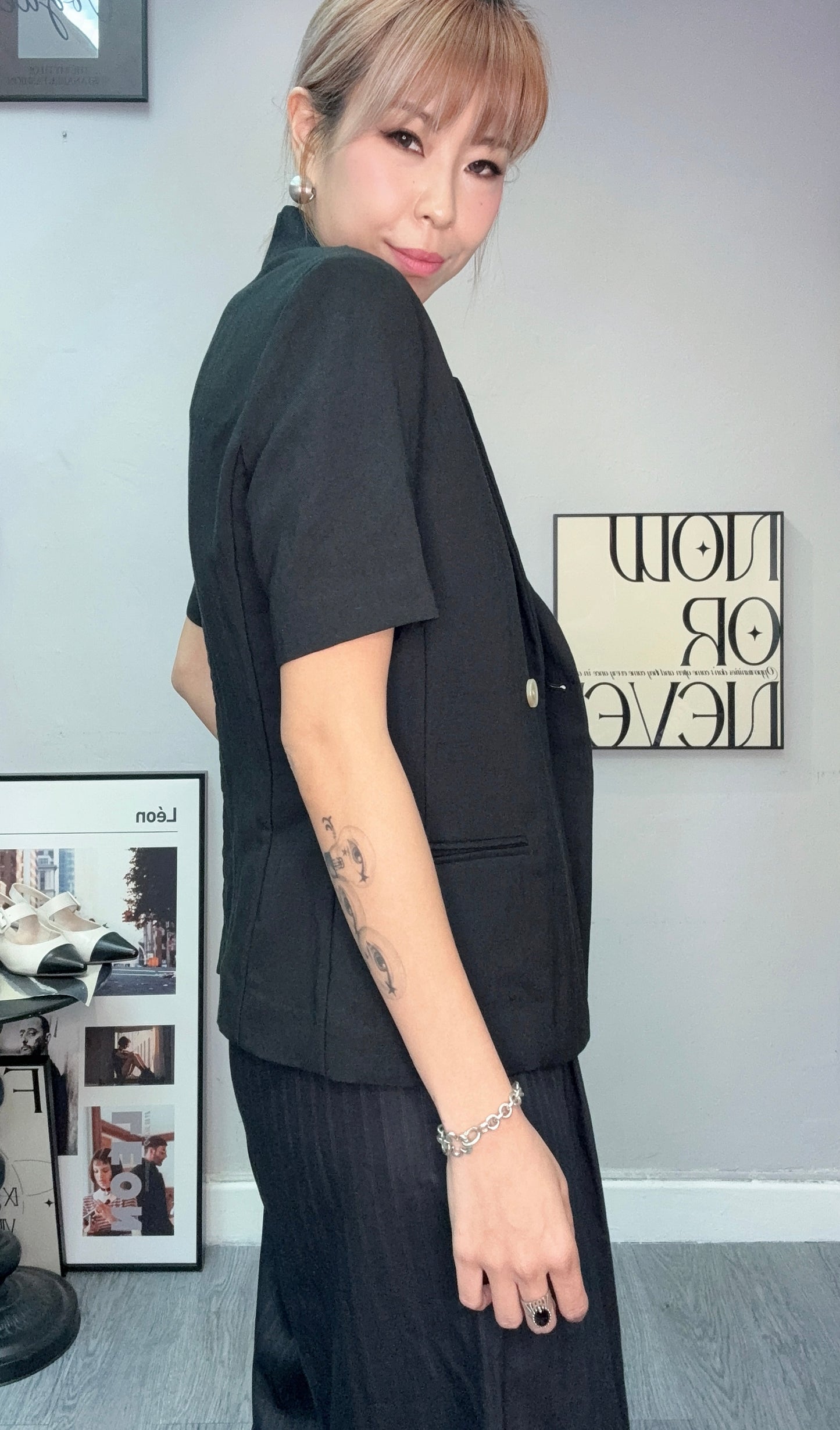 Plain short sleeves slim cut blazer #00611
