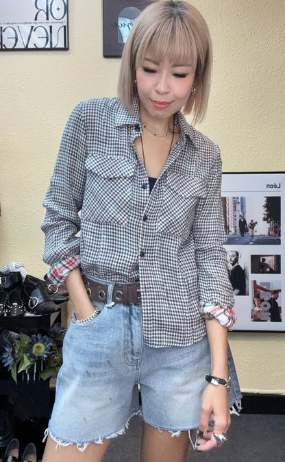 Mini checkered slim shirt #00996