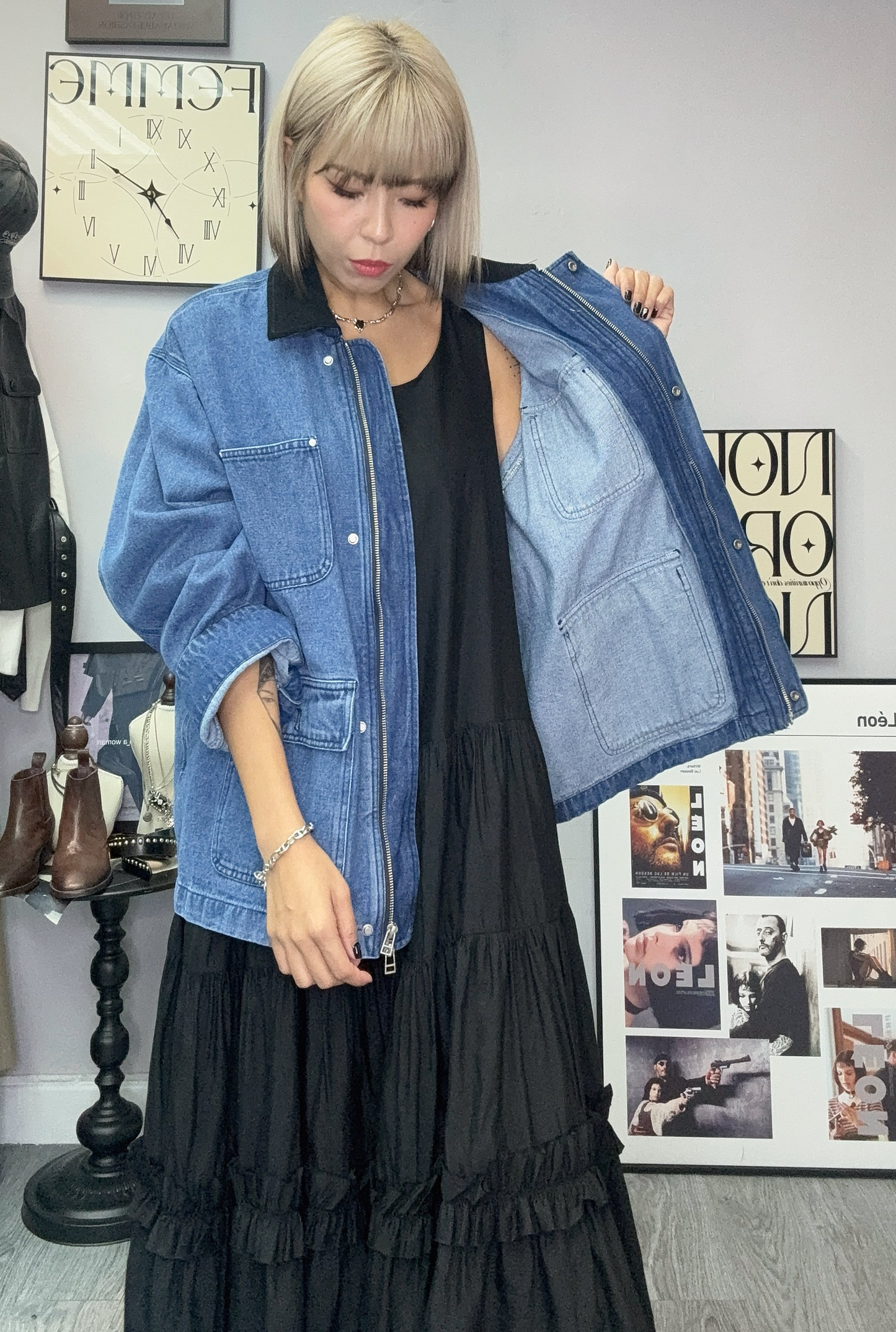 Corduroy collar denim jacket