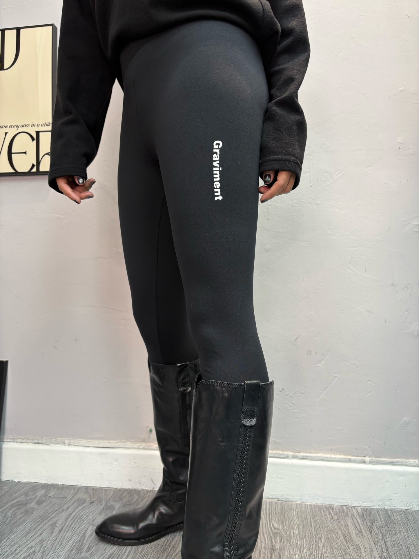 Side words fleece leggings #00137