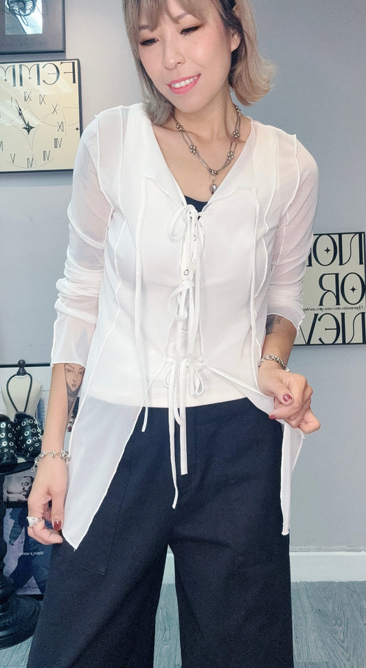 （🏷️-20%）Back ribbon see through top #00431
